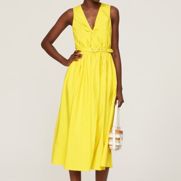TOCCIN X RTR Twist Front Belted Midi Dress in Lemon Yellow Size 12 Gently Used - Picture 1 of 8